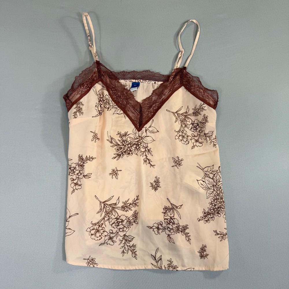 Floral Lace Trim Camisole XS Brown Cottagecore Fairy Coquette Boho Romantic